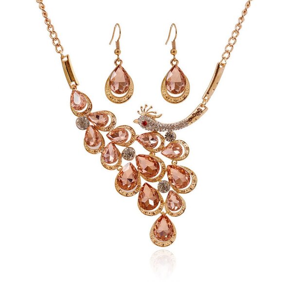 NWT Champagne Citrus Peacock Necklace Earrings Set - Picture 4 of 4